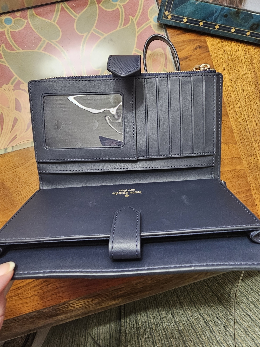 Kate Spade New York Navy Apple Print Wristlet Wallet - Picture 4 of 5